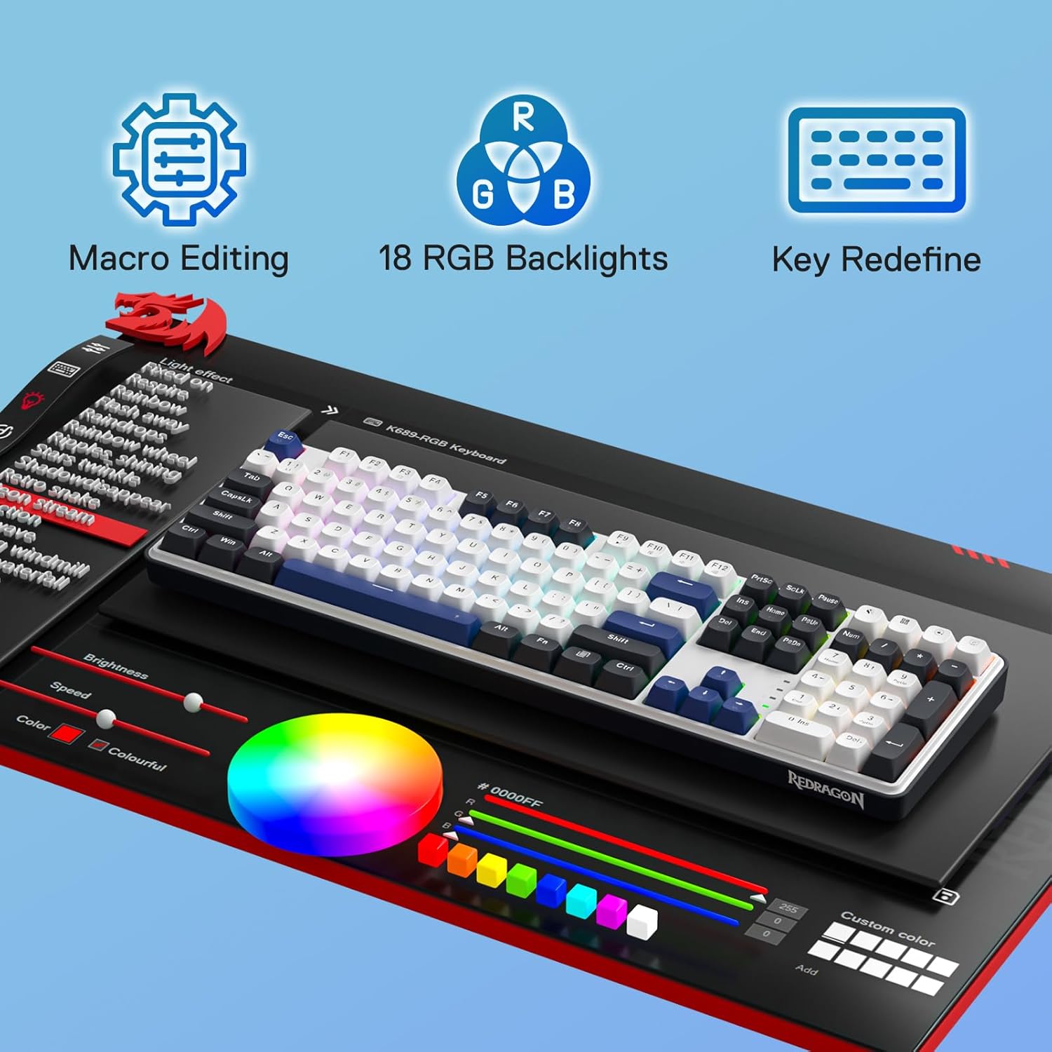 نورپردازی RGB کیبورد گیمینگ Redragon K689 WYVERN