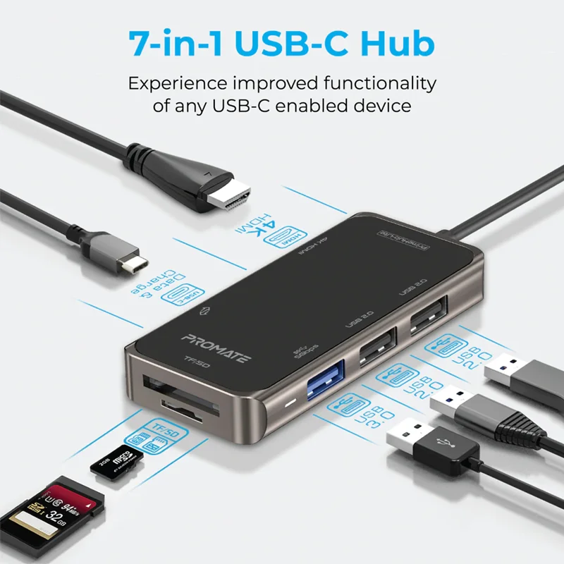 هاب 7 پورت USB-C پرومیت مدل PrimeHub Lite